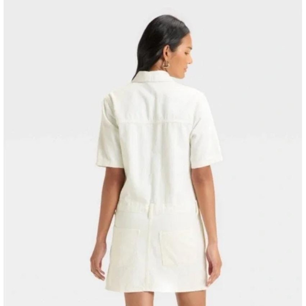 Women's Universal Thread Short Sleeve Drop Waist Drawstring Denim Mini Dress L - Picture 4 of 5